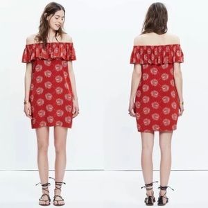Madewell Silk Off the Shoulder Burnt Orange Shift Dress Size XS